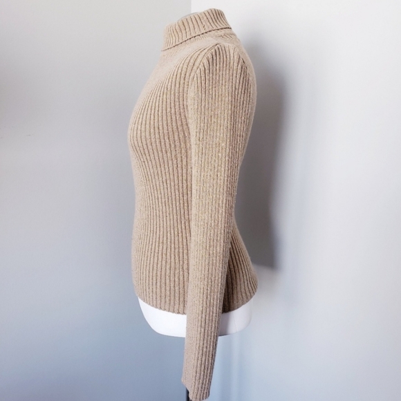 VOLCOM Wool Fitted Gold Sparkle Turtleneck Sweater - Picture 3 of 14